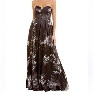 SAU LEE OLIVIA STRAPLESS BALL GOWN FLORAL BLACK WHITE 8